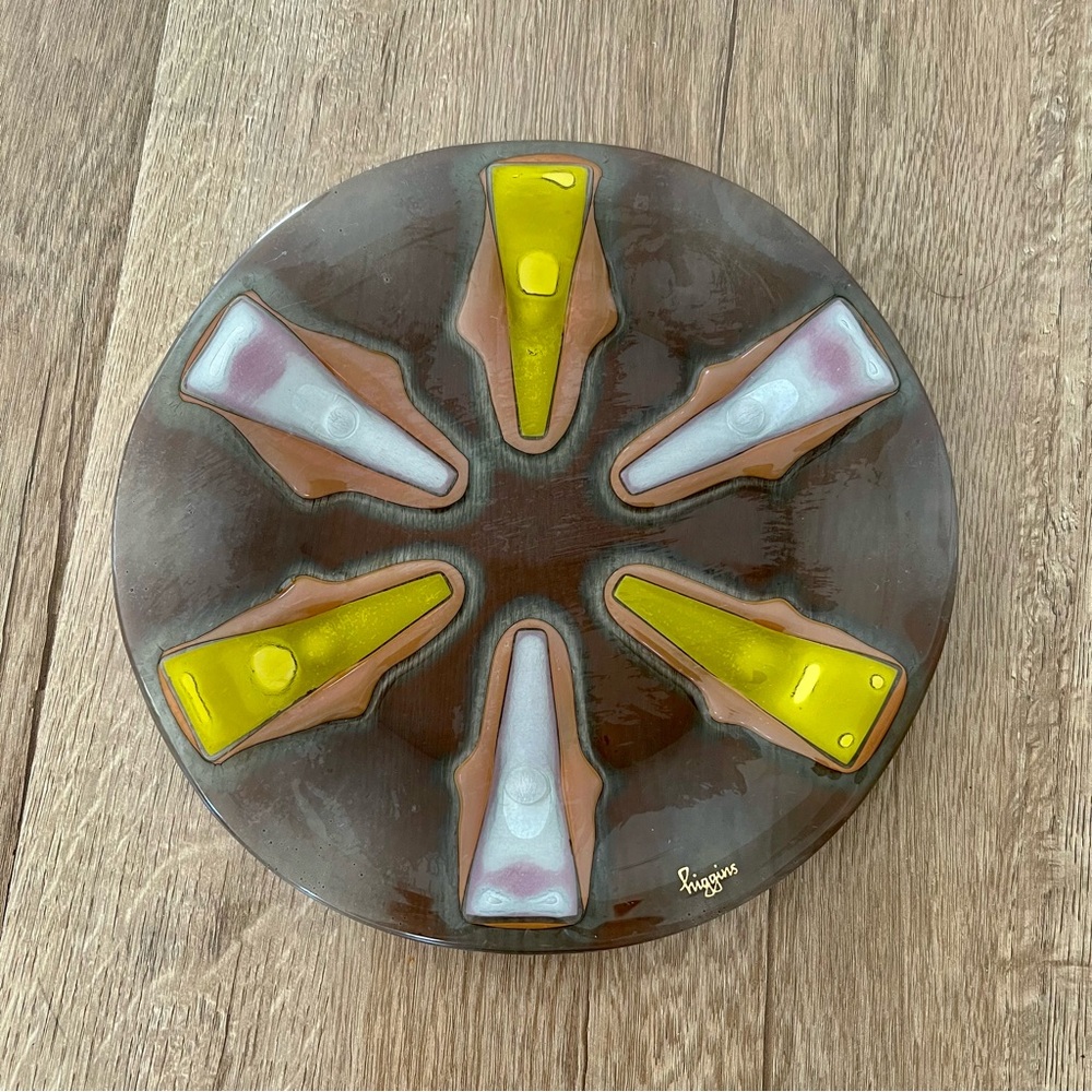Vintage Mid-century‎ Higgins Handcrafted Glassware Art Glass Round Tray Platter